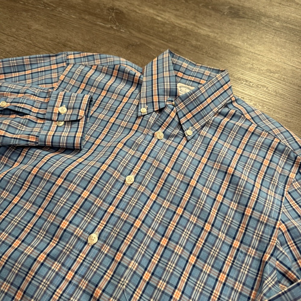 Brooks Brothers Shirt Mens Small Blue Plaid Regent Non Iron Supima Cotton Adult